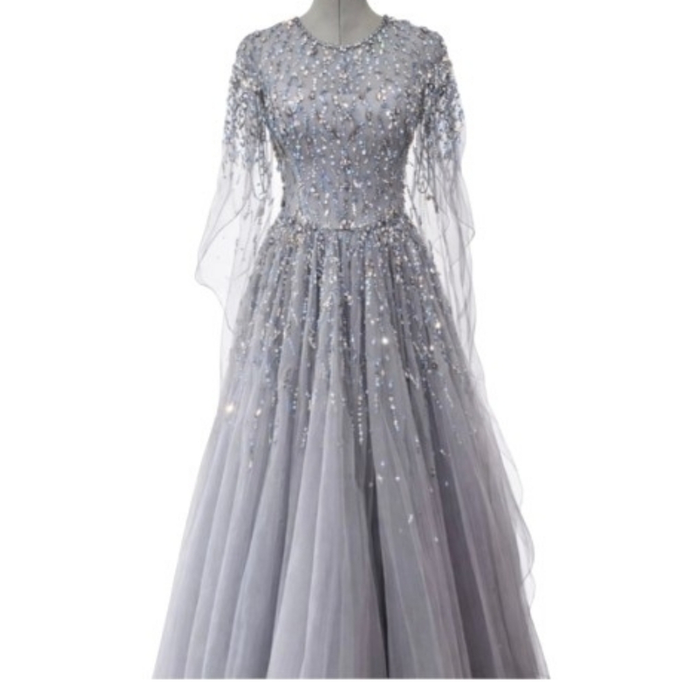 Jenny Packham Pandora Embellished Cape Dress, Gown, Blue Size 6  NWT, MSRP $5200 - Picture 3 of 16